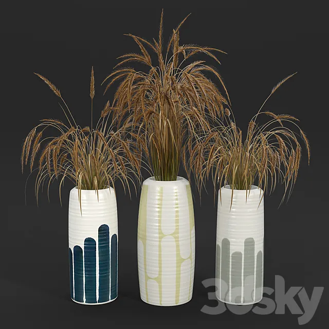 Striped Tall Vase with Gray Stripes 3DModel