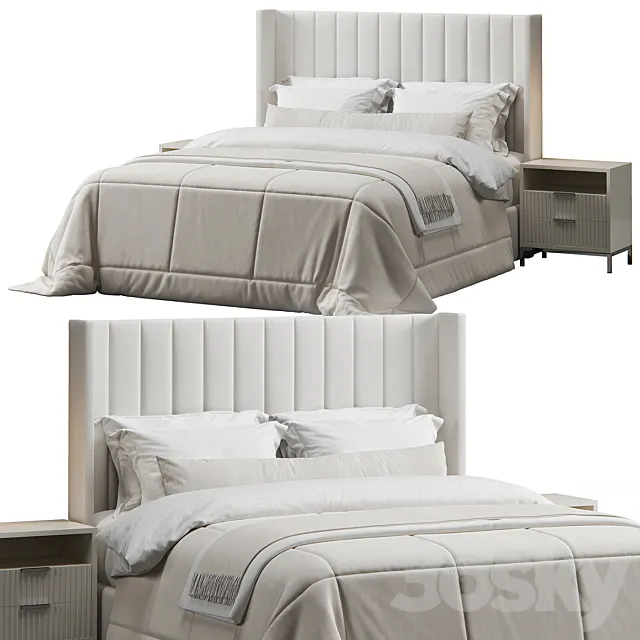 Striped Wingback Headboard Bed 3D Model Striped Wingback Headboard Bed 3D Model