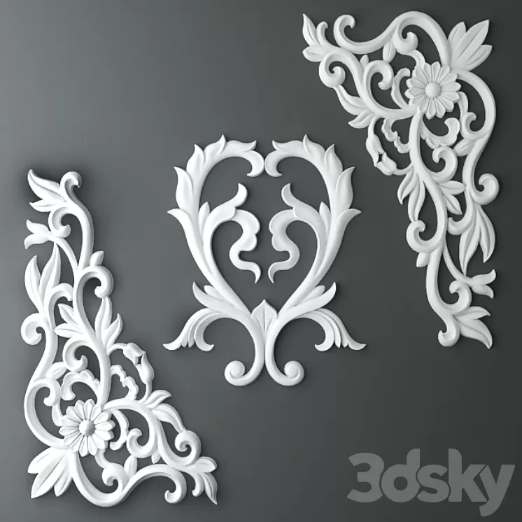 Stucco cartouche corner 3D Model Stucco cartouche corner 3D Model