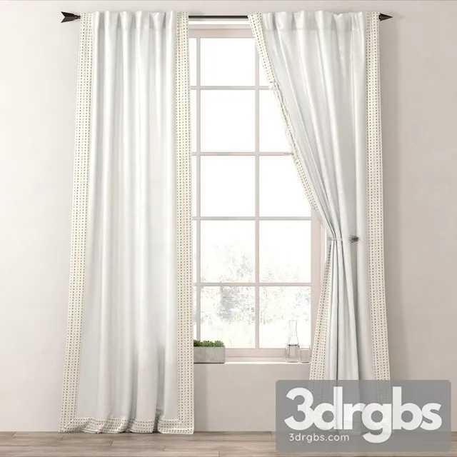 Studded Border Cotton Drapery Panel 3D Model Download