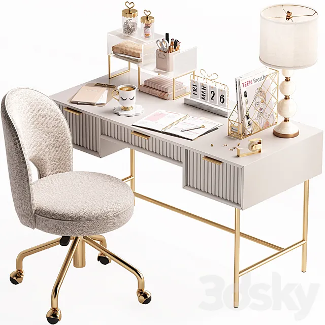 Study Room Desk For Teenagers and Kids_N01 3D Model