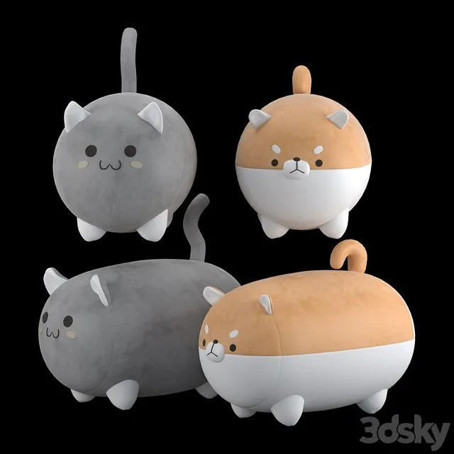 Stuffed toys cat and dog 3D Model Stuffed toys cat and dog 3D Model