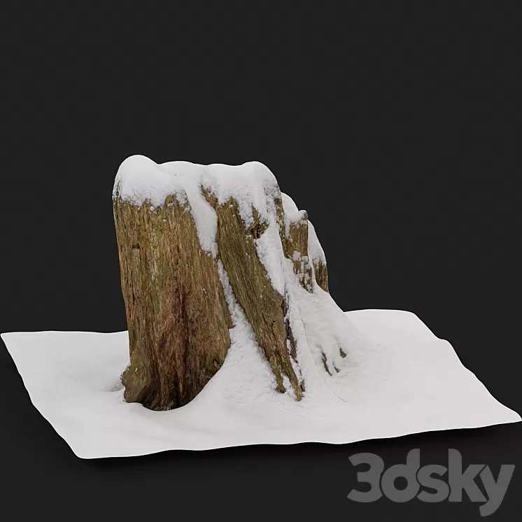 Stump under the snow 3D Model