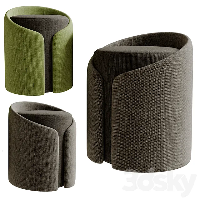 Stylish Round Upholstered Ottoman Cotton and Linen Ottoman Pouf 3D Model