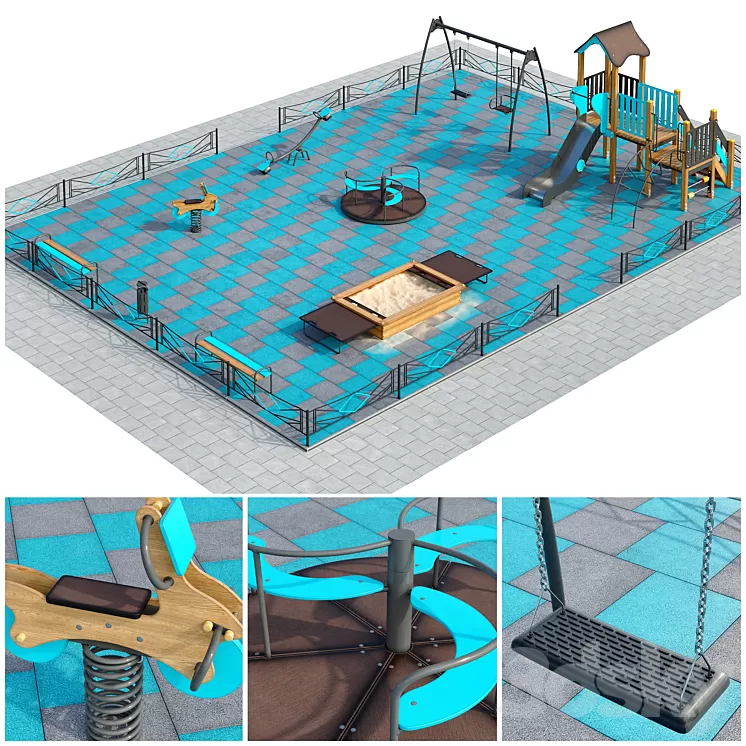Stylish turquoise playground. Playground 3D Model