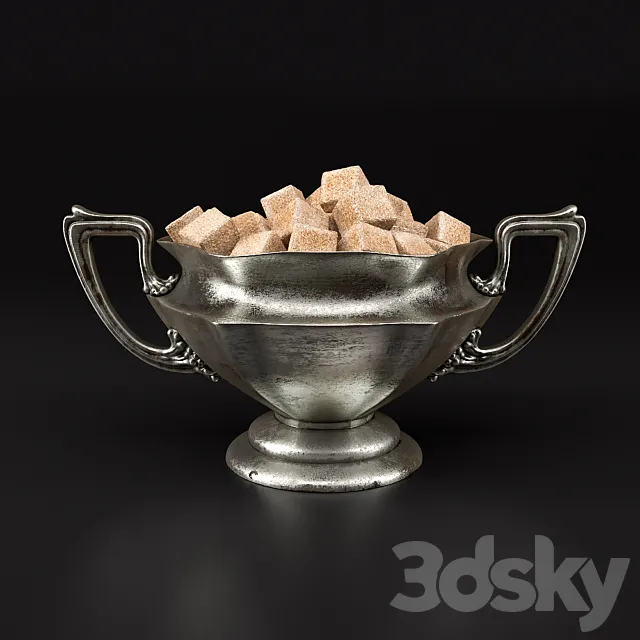 Sugar bowl with brown sugar 3D Model