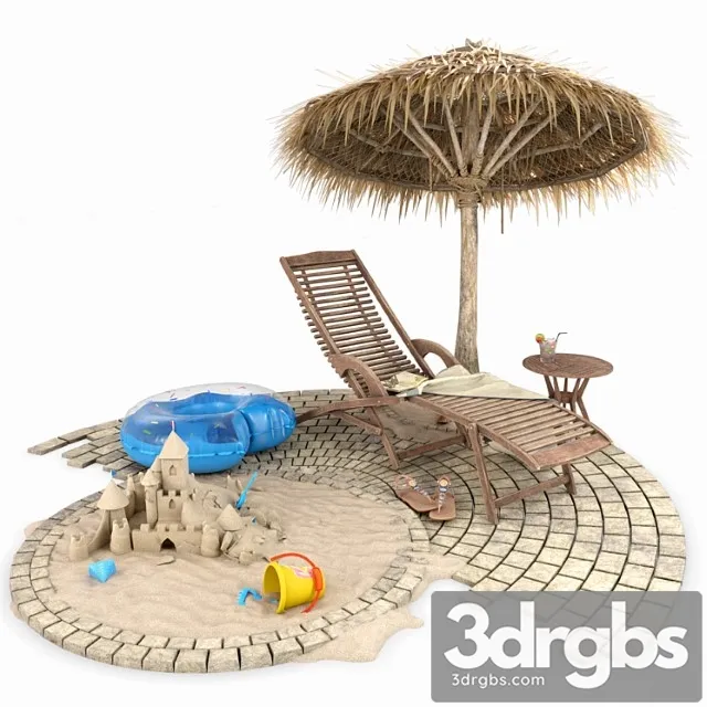 Summer beach and pool set 2 3D Model Download