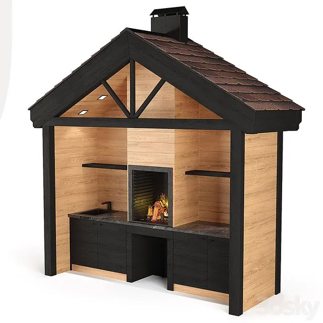 Summer kitchen with BBQ 3D Model Summer kitchen with BBQ 3D Model