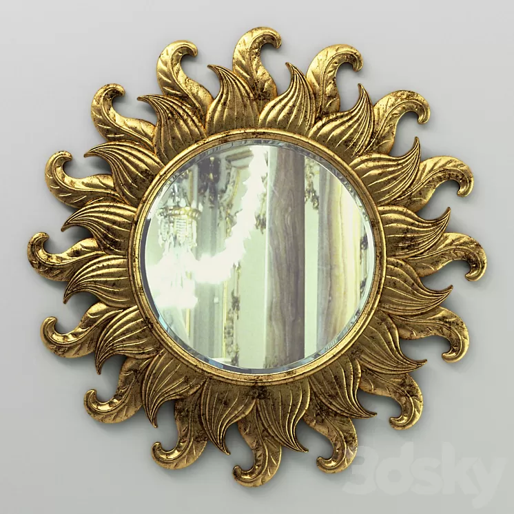 Sun Flower Classic Round Mirror Carving 3D Model