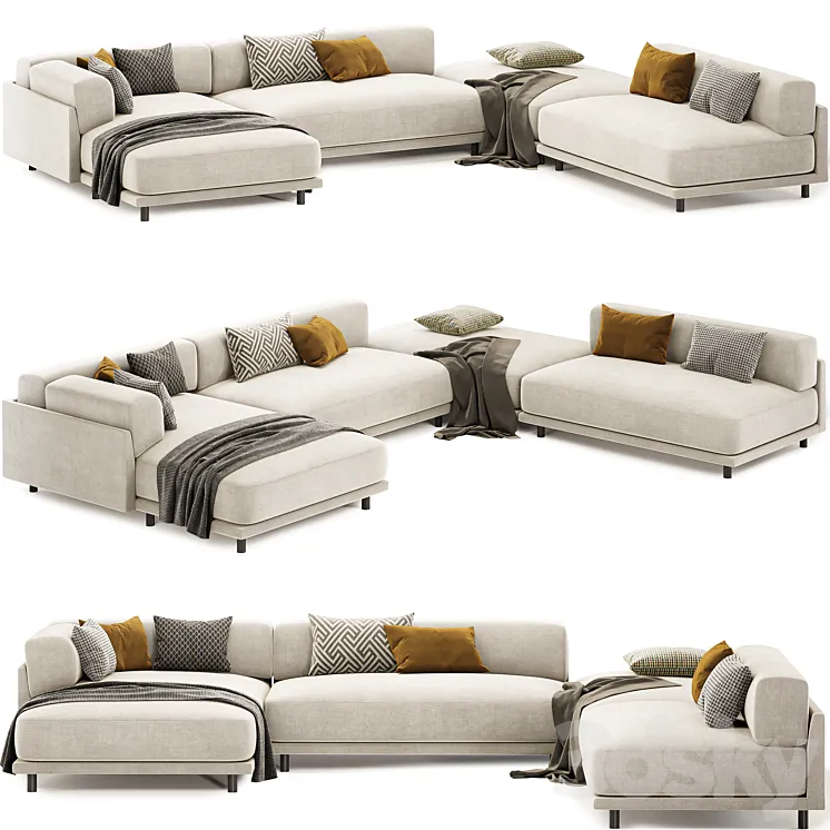 Sunday J Sectional Sofa with Chaise 3D Model Free Download