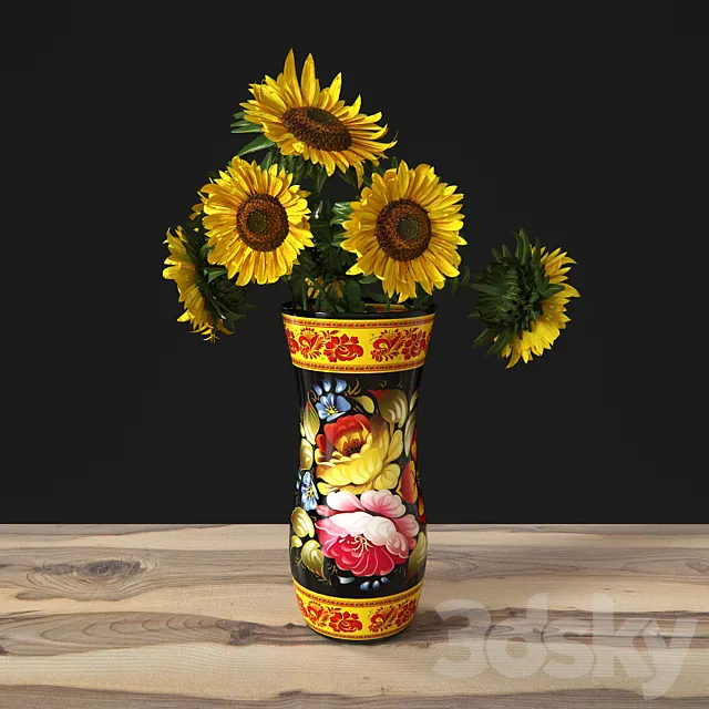 Sunflowers in a vase 3DModel Sunflowers in a vase 3DModel