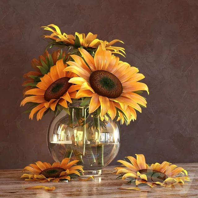 Sunflowers in a Vase 3D Model Sunflowers in a Vase 3D Model
