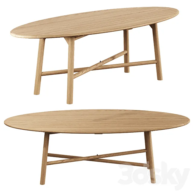 Surfboard Oak Oval Dining Table 3D Model