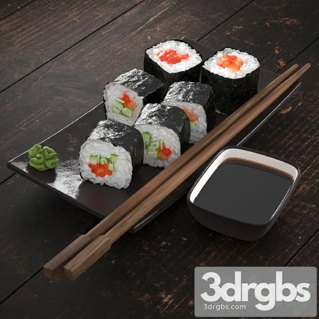 Sushi rolls with salmon and cucumber 3D Model Download