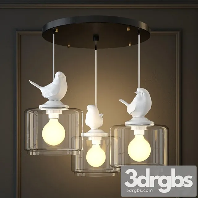 Suspension light provence bird pendant circle 3 3D Model Download