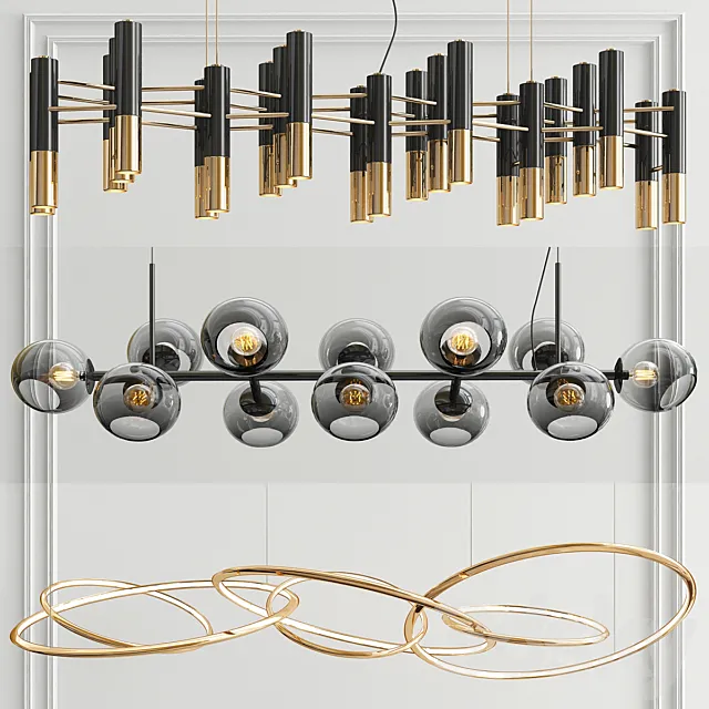 Suspension Linear Chandelier – 3 type 3D Model