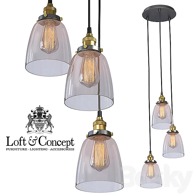 Suspension Loft Clear Glass Cloche 3 3D Model Suspension Loft Clear Glass Cloche 3 3D Model