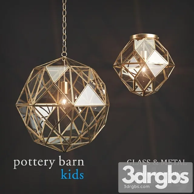 Svietil Niki Pottery Barn Kids Glass Metal Cage Pendant Flushmount 3D Model Download