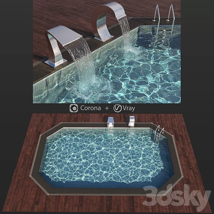 Swimming pool waterfall 3D Model Swimming pool waterfall 3D Model