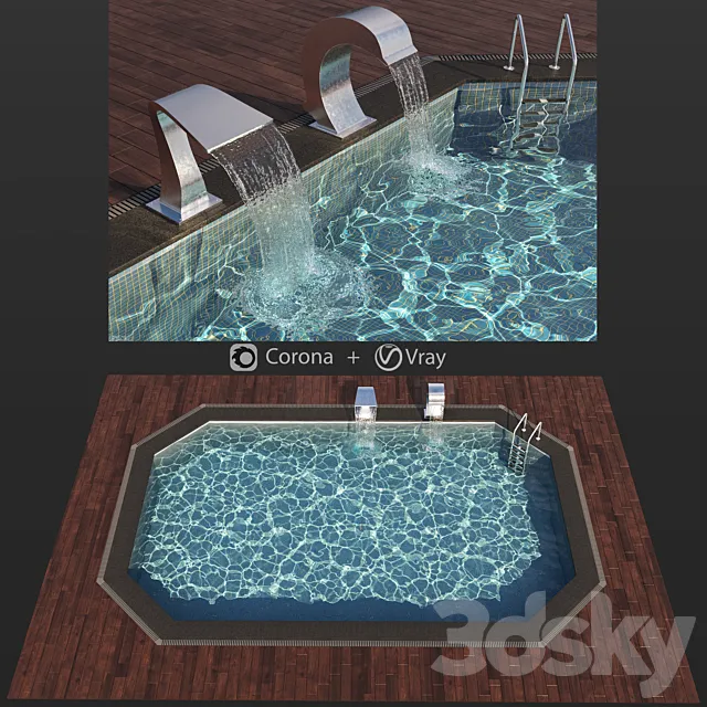 Swimming pool waterfall 3DModel
