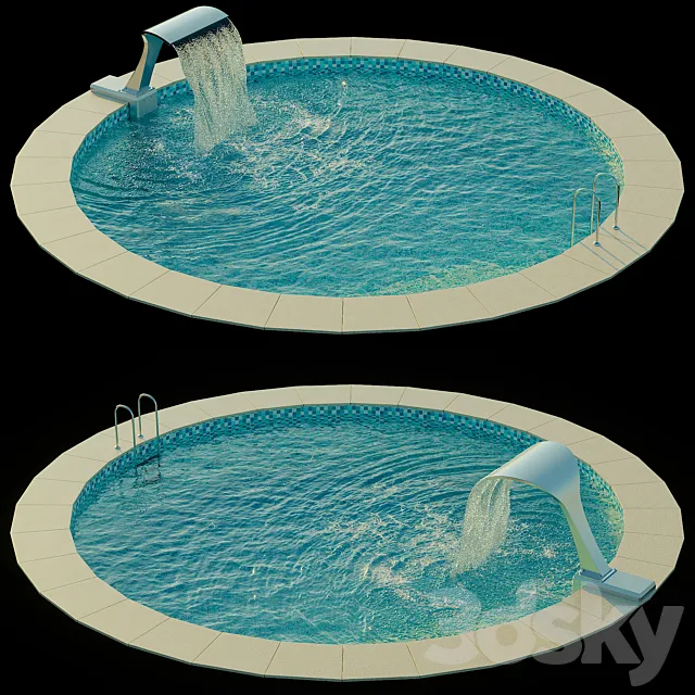Swimming pool with waterfall 3DModel