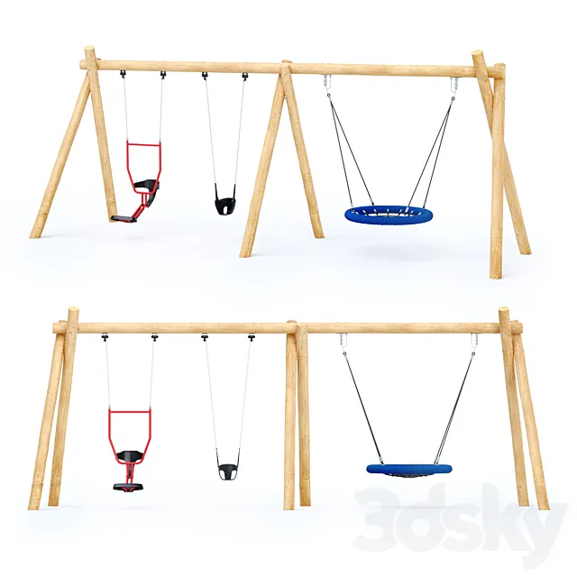 Swing Robinia Kompan + double seat “You and me” 3D Model Swing Robinia Kompan + double seat “You and me” 3D Model