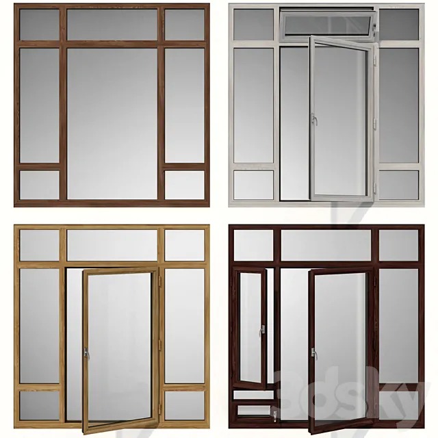 Swing stained-glass wooden windows 3D Model