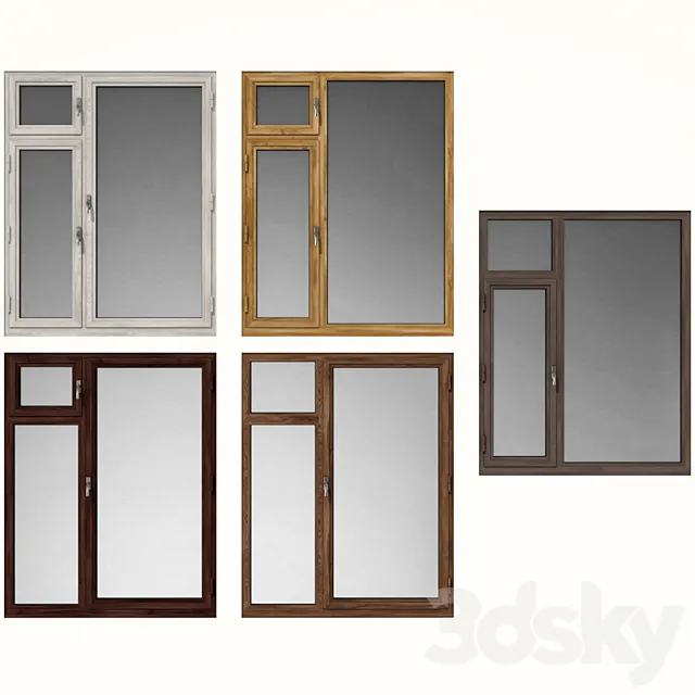 Swing stained-glass wooden windows 3D Model