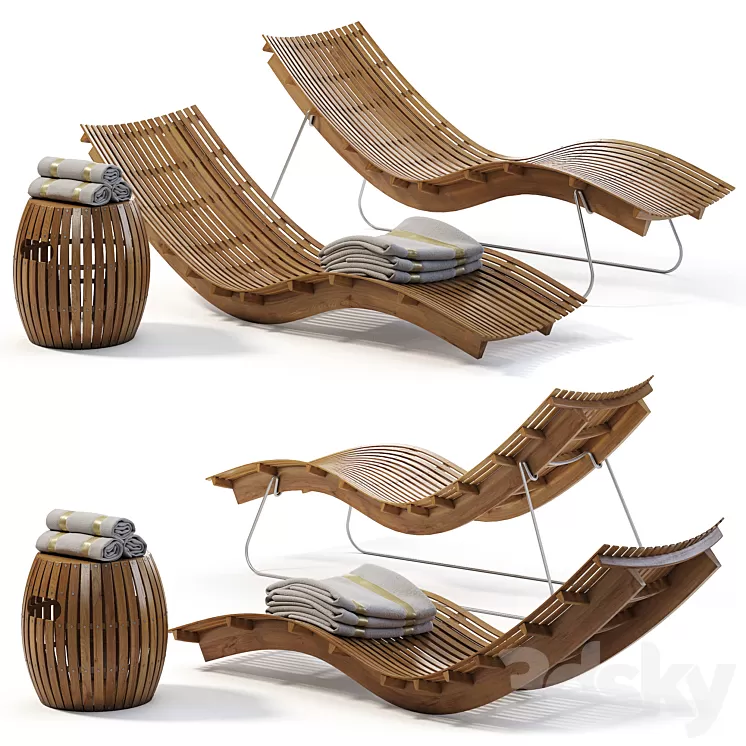 Swing teak stacking chaise longue 3D Model