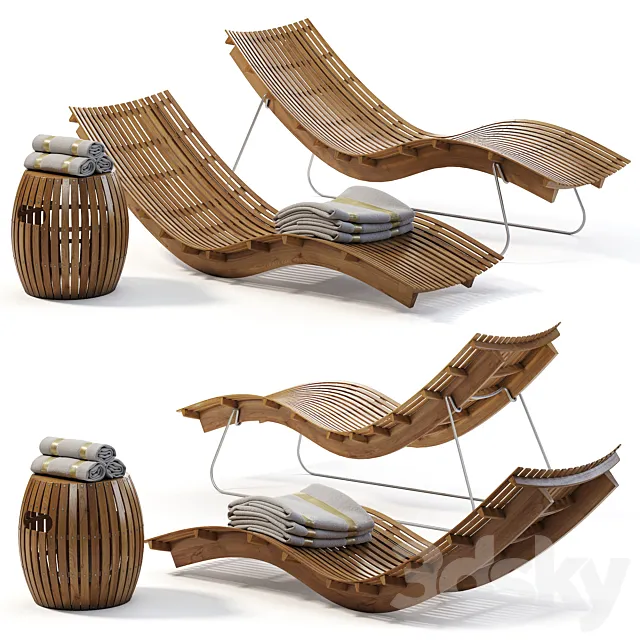 Swing teak stacking chaise longue 3DModel