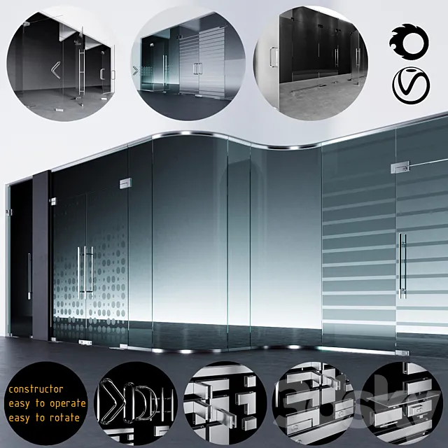 Swinging pendulum glass doors for office and home 3 _ corona – vray 3D Model