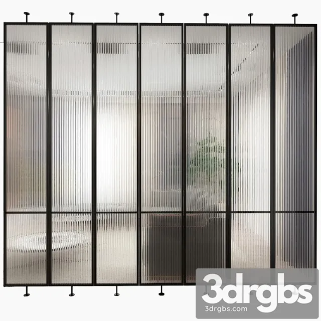 Swivel metal partition with frosted corrugated glass 3D Model Download