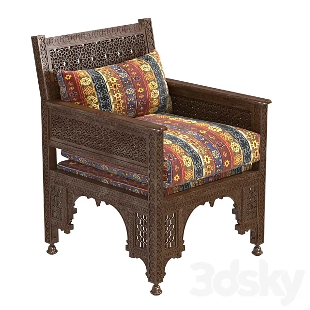 Syrian Inlaid Wooden Chair 3D Model