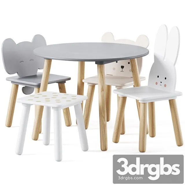 Table and animal kids chair by jabadabado 2 3D Model Download