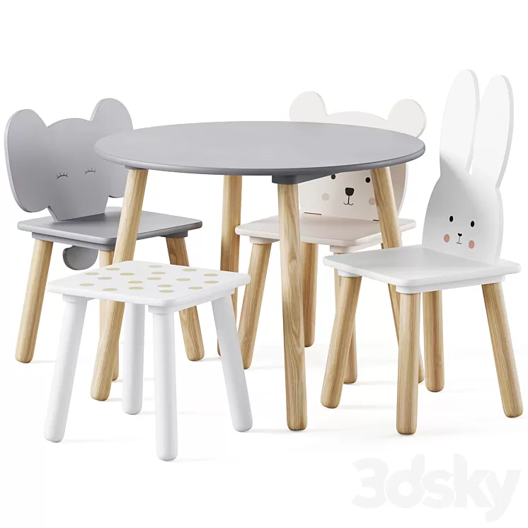 Table and Animal Kids Chair by jabadabado 3D Model