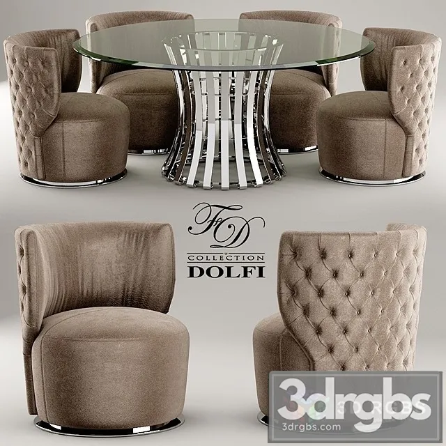 Table and Chair Sedia Capitonne Girevole Dolfi 3D Model Download