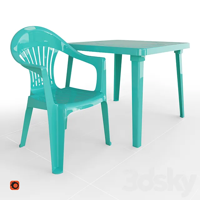Table and chair Turquoise 3D Model