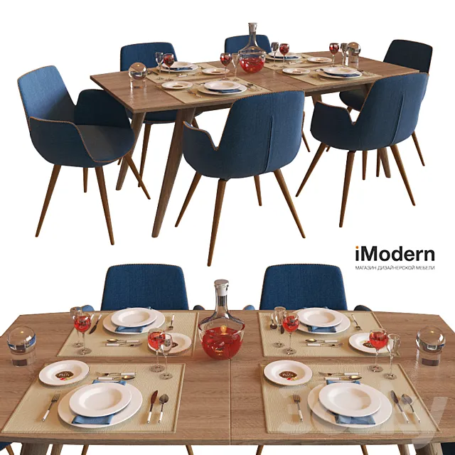 Table and chairs Django and Morrison IModern 3D Model