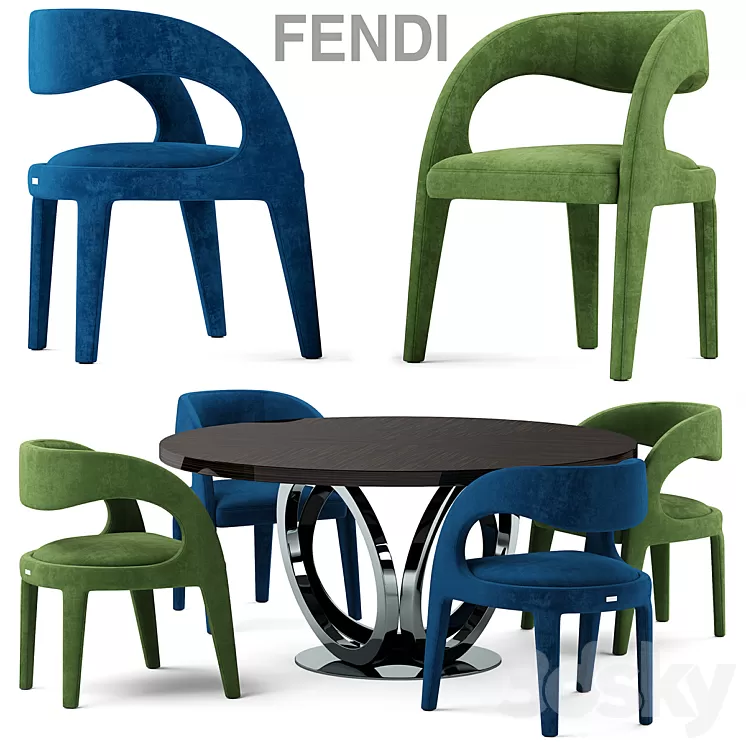Table and chairs fendi casa Berenice Chair 3D Model Table and chairs fendi casa Berenice Chair 3D Model