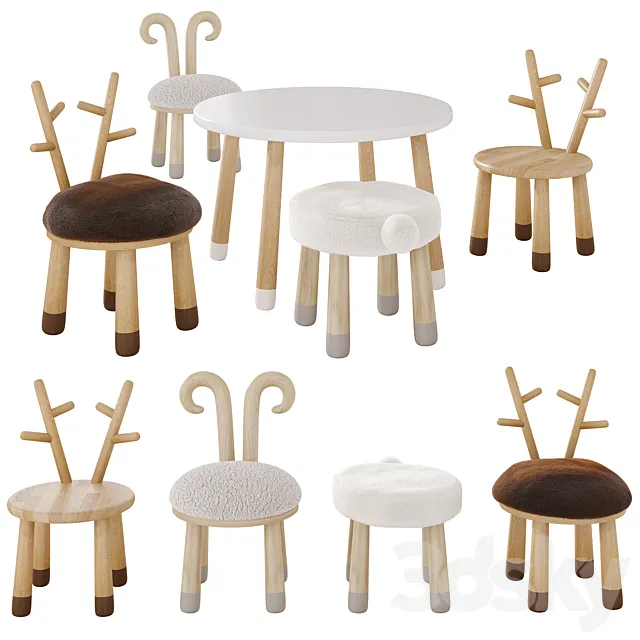 Table and chairs for the children’s room “Animals” 3D Model Table and chairs for the children’s room “Animals” 3D Model
