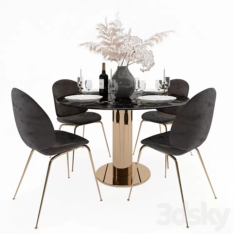 Table and chairs Gubi (dark) 3D Model Table and chairs Gubi (dark) 3D Model
