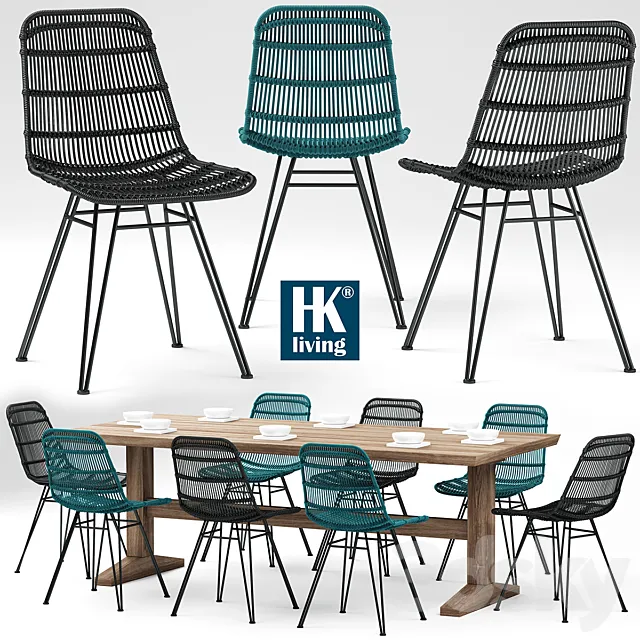Table and chairs HKliving Rotan Stoel 3DModel Table and chairs HKliving Rotan Stoel 3DModel