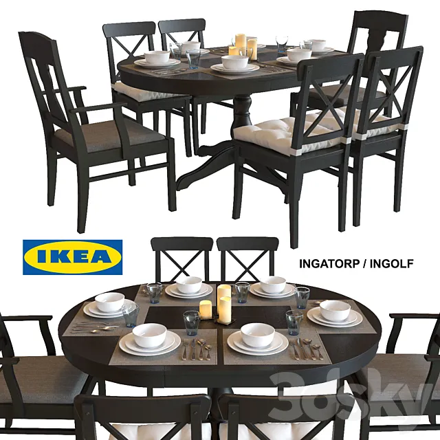 Table and chairs IKEA INGATORP _ INGOLF 3D Model