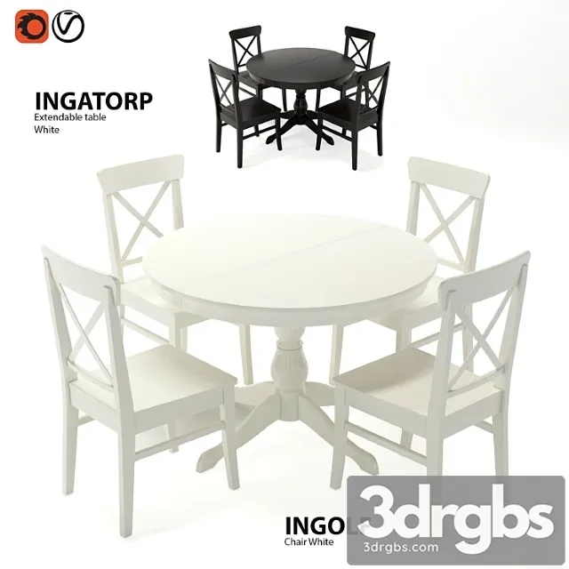 Table and Chairs IKEA Ingatorp and Ingolf 3D Model Download