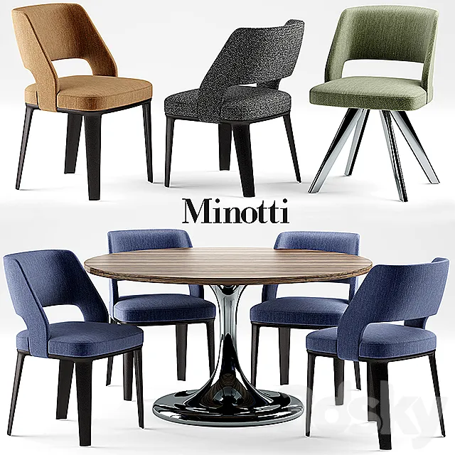 Table and chairs minotti NETO table OWENS CHAIR 3DModel
