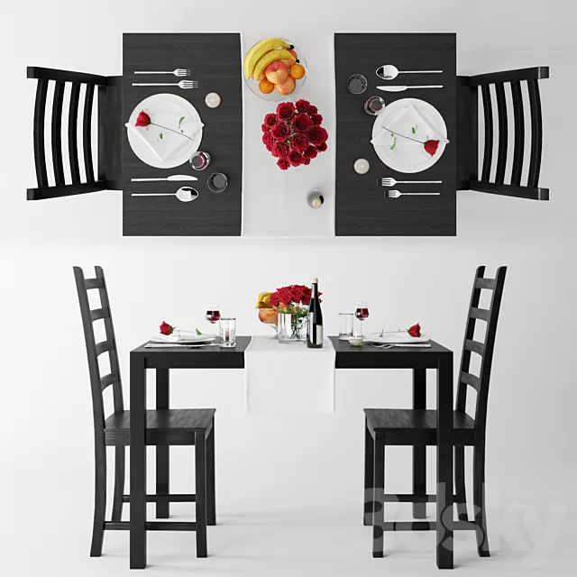 Table and Chairs Set 3D Model Table and Chairs Set 3D Model