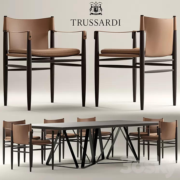 Table and chairs Trussardi Casa Saddle Chair 3D Model