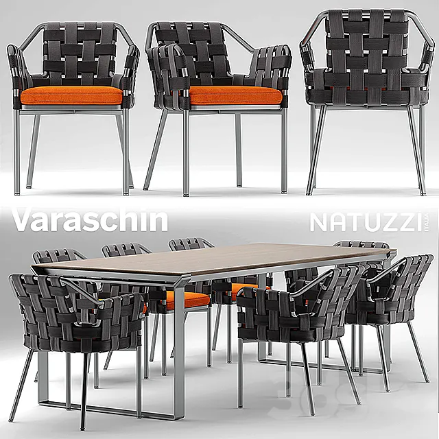 Table and chairs varaschin obi chair. Natuzzi table 3DModel