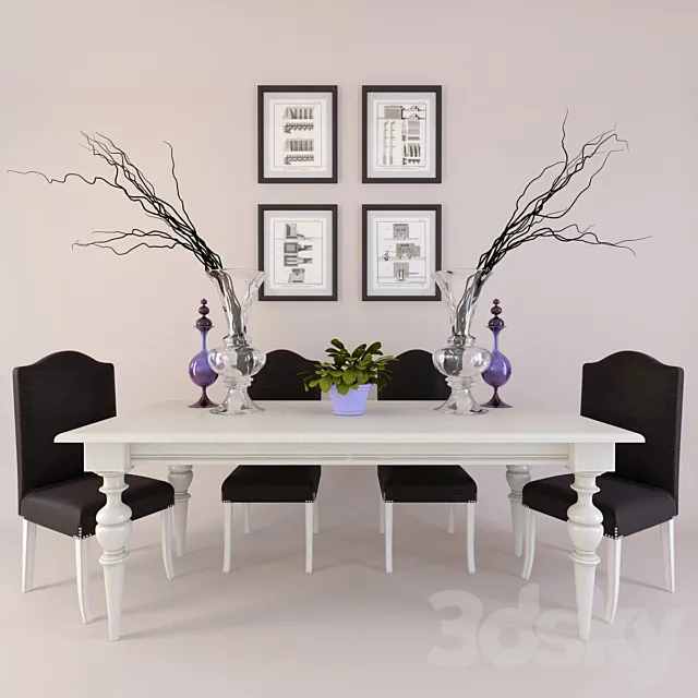 Table and chairs Veranda with décor 3DModel