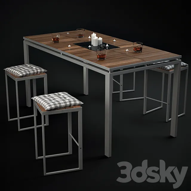 Table and chairs with accessories Morrison Table 3D Model